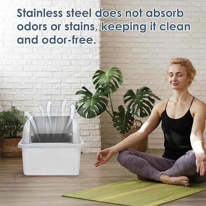 8" Deep Stainless Steel Cat Litter Box with Lid Extra Large Litter Box for Big Cats XL Metal Litter Pan Tray with High Wall Sides Enclosure, Non-Sticky, Anti-Leakage, Easy Cleaning