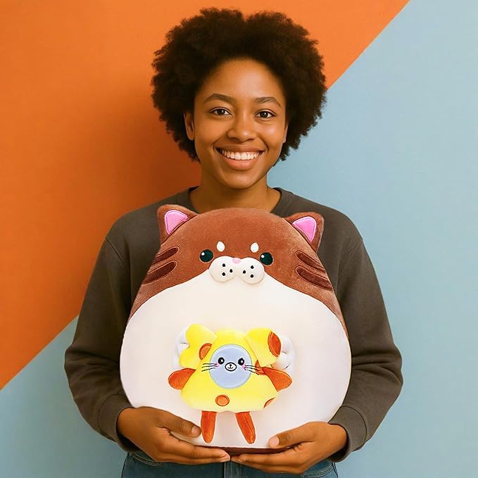 Original 12-inch Large Cat Plush Pillow Stuffed Animal Toy,Big Size Cute Soft Fat Hugging Cuddle Huggable Plushie,Gift for Kids