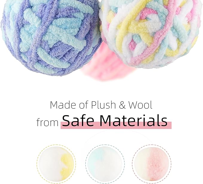 TUSATIY 9PCS Cat Ball Toy, Multi-Colored Cat Fuzzy Balls & Woolen Yarn Cat Toy Balls with Bell Inside, Soft Interactive Cat Toys for Indoor Cats Self Play