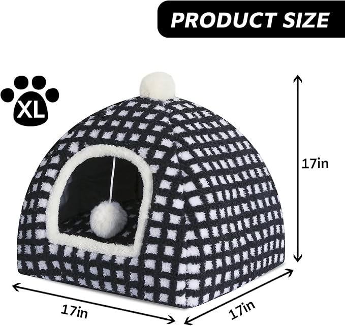 Cat Bed Cave for Indoor, Suitable for Cat Dome Bed, Hideaway Bed for Indoor Cats with Removable Mattress for Kittens.Cat Tent House for Dual Use (XL:17"x17")