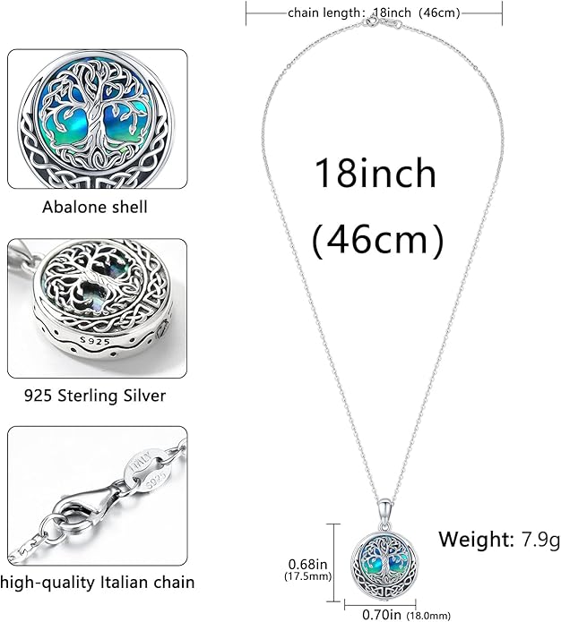 Aniu Cremation Jewelry for Ashes S925 Sterling Silver Urn Necklace Memorial Necklace for Human Ashes of Loved Ones Keepsake Pendant for Men Women