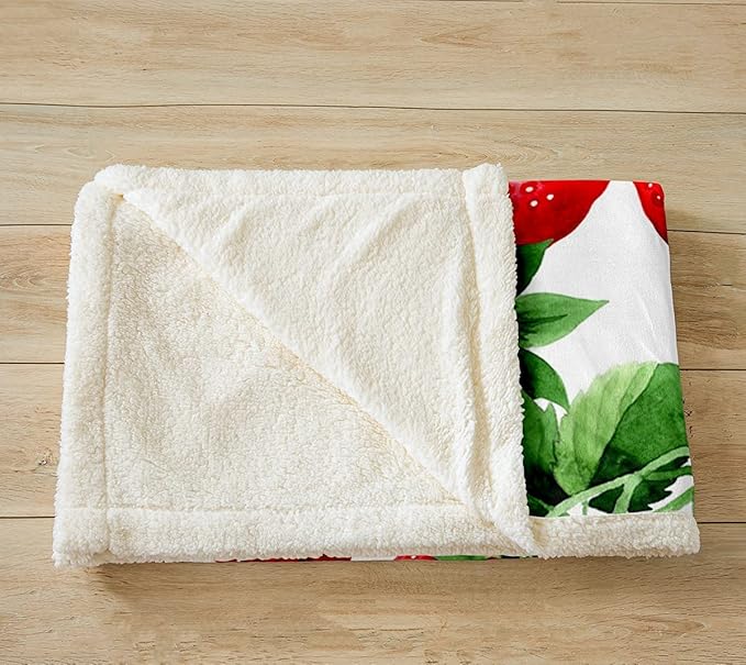 Strawberry Fleece Throw Blanket Girls Kawaii Red Strawberry Blanket for Bed Couch Sofa Women Sweet Tropical Fruit Sherpa Blanket Soft and Cozy Plush Blanket All Season Fuzzy BlanketThrow 50"x60"