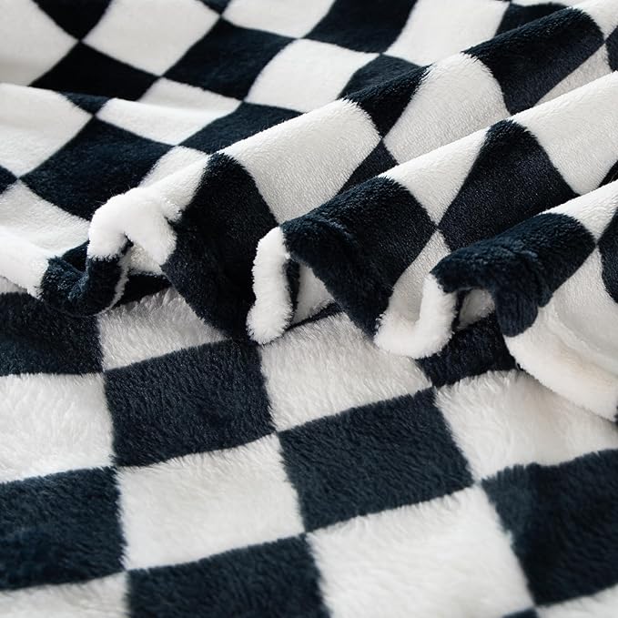 Checkered Blanket | Ultra Soft Warm Fleece Blanket Checkerboard Grid Plush Blanket for Couch Bed Sofa | Birthday Valentine's Day 40"x60" Black White