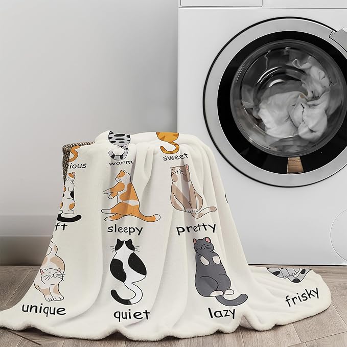 Cat Blanket, Funny Cat Gifts for Cats Lovers, Kitten Lovers Gifts for Women Girls Kids Adults, Cats Themed Throw Soft and Cozy Comfortable Warm Blankets 50" x 60"