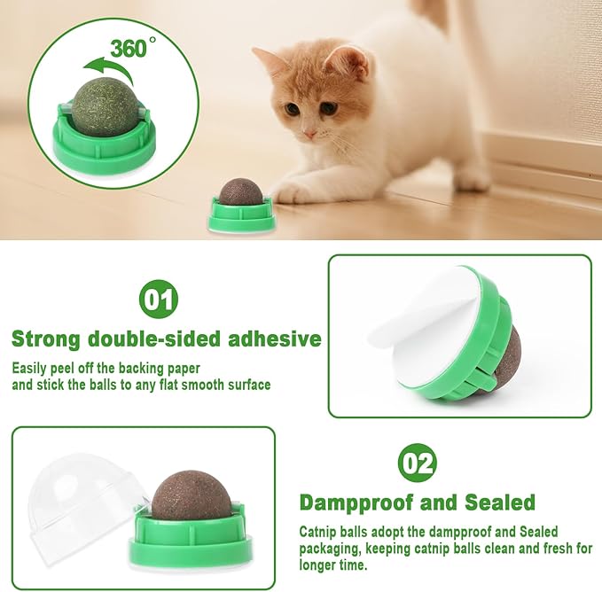 CCINEE 3PCS Catnip Balls for Cats Wall Catnip Toys Edible Cat Toys for Cat Lick Safe Healthy Kitten Chew Toys Teeth Cleaning Dental Cat Toys