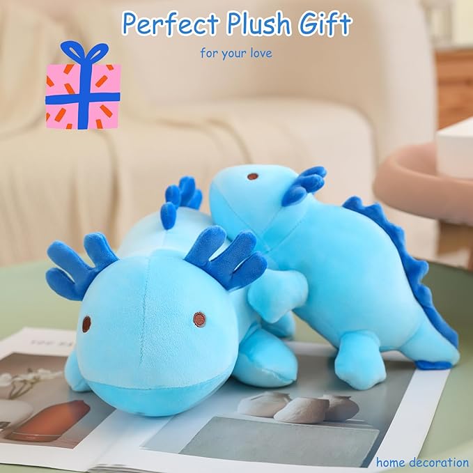 SQEQE Weighted Axolotl Plush Toy, Blue Axolotl Stuffed Animals Cute Plush Pillow, Kawaii Weighted Stuffed Animals Gifts for Girls & Boys Blue 9.8 Inch, 0.8 Lbs