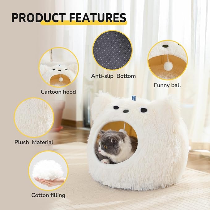 CATISM Cat Bed, Cat Beds for Indoor Cats, Cat Cave, Cat Cave for Indoor Cats, Cat Bed Cave, Large Cat Beds, Cozy Hooded Cat Bed with Soft Cushion, Removable Washable Cat Beds