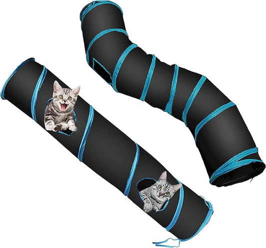 PetLike S Way Cat Tunnel Collapsible Pop-up Pet Tube Hideaway Play Toy with Ball (S Way and 1 Way, Black)