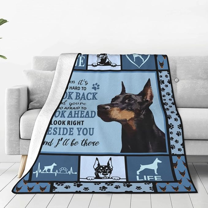 Doberman Dog Blanket Doberman Decor Throw Blanket Super Warm Soft Plush Lightweight Fleece Flannel Blanket Gifts for Dog Lovers Girls Boys Women Men Adults for Winter Couch Bedding 50"X60"