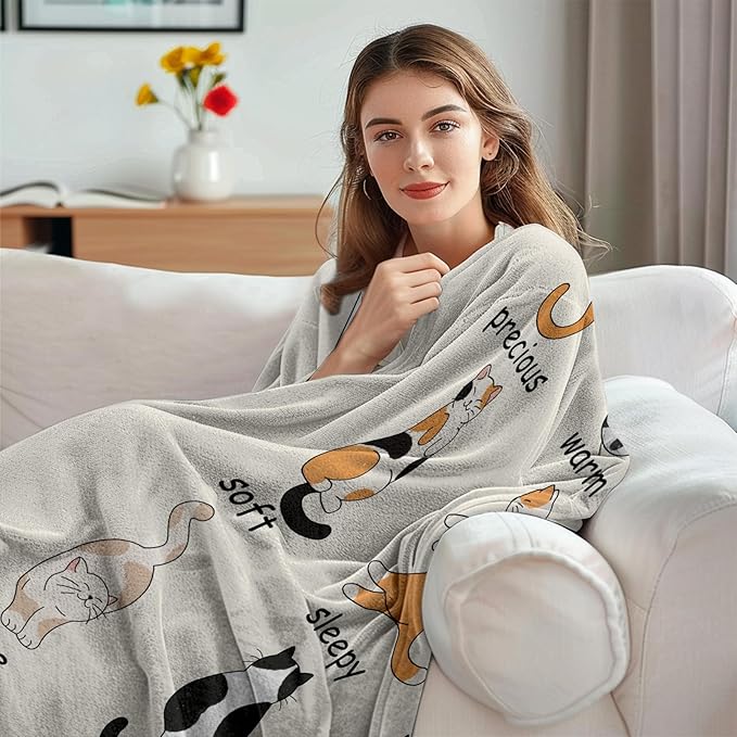 Cat Blanket, Funny Cat Gifts for Cats Lovers, Kitten Lovers Gifts for Women Girls Kids Adults, Cats Themed Throw Soft and Cozy Comfortable Warm Blankets 50" x 60"
