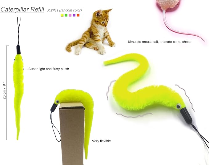 Cat Toys Wand Retractable Interactive Feather Teaser Cat Toy with Bell, 5pcs Refills