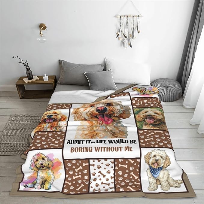 Golden Doodle Dog Blanket Goldendoodle Decor Throw Blanket Warm Soft Plush Lightweight Fleece Flannel Cute Animals Blanket Gifts for Dog Lovers Girls Boys Women Men for Winter Couch Bedding 60"X80"