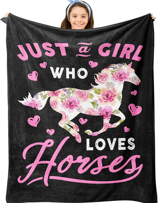 Horse Gifts for Girls Women, Horse Blanket for Girls, Just a Girl Who Loves Horses, Best Horses-Lover Stuff Birthday Christmas Ideas Blanket 40"X50"