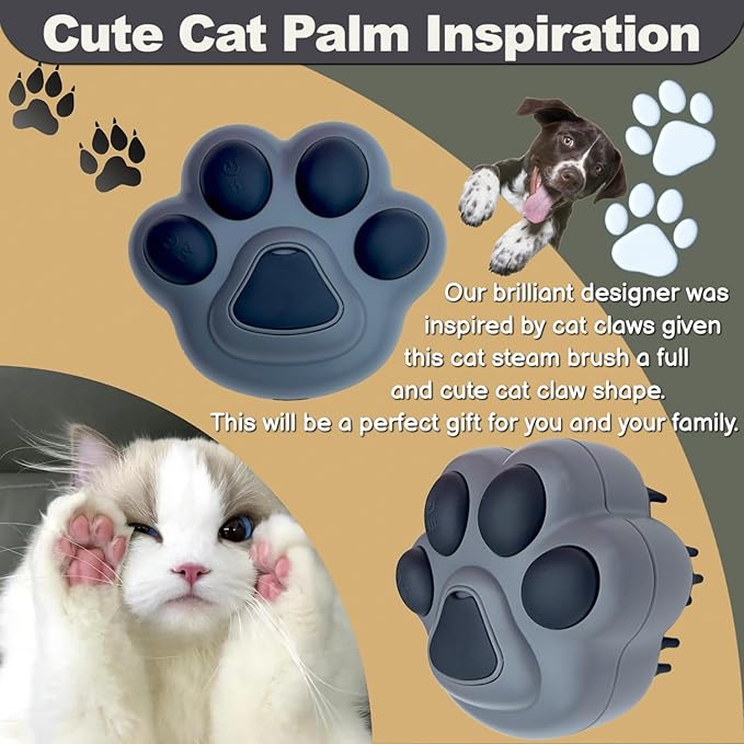 Steam Cat Brush, 4 in 1 Cordless Cat Steam Brush Built-in Lithium Battery, Silicone Massaging Grooming Brush, Remove Static Flying Hair，Pet Hair Cleaning Brush Comb for Cats Dogs(Gray)