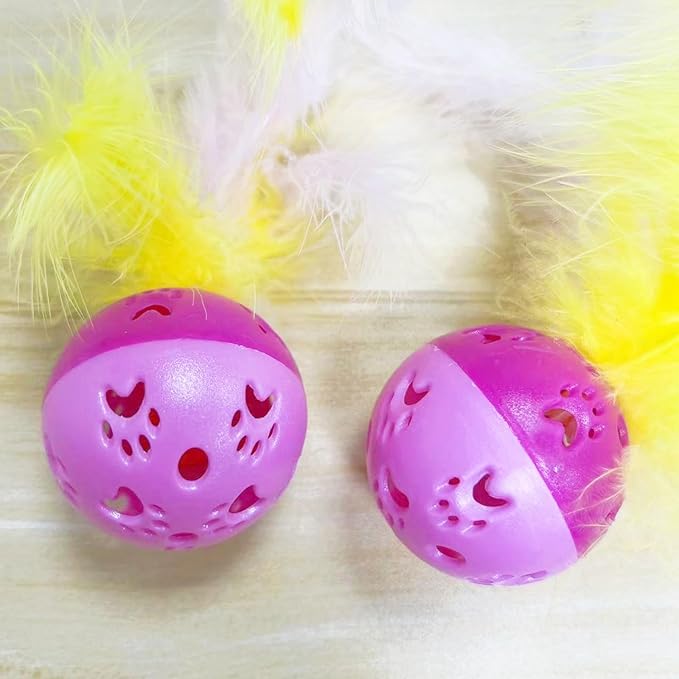 BeeSpring Cat Balls Interactive Cat Toy Cat Feather Balls with Loud Bell Inside (2Pcs Red)