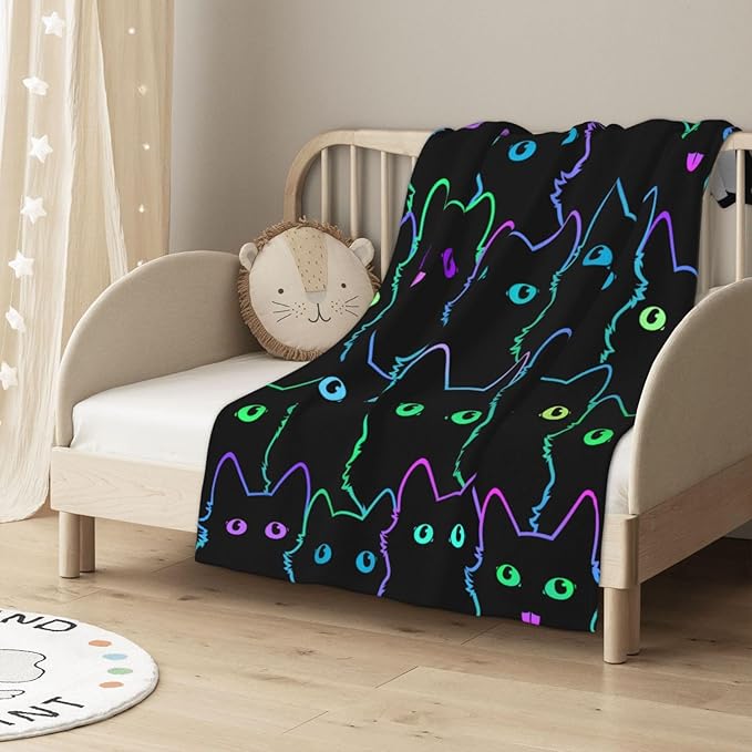 Cute Cat Silhouettes Neon Blanket, Soft Blankets Flannel Bed Throw Cozy Lightweight Plush Gifts For Kids Boys Girls Women Men Sofa Couch Bedroom Living Rooms Warm All Season, Home Decor, Small 50"x40"