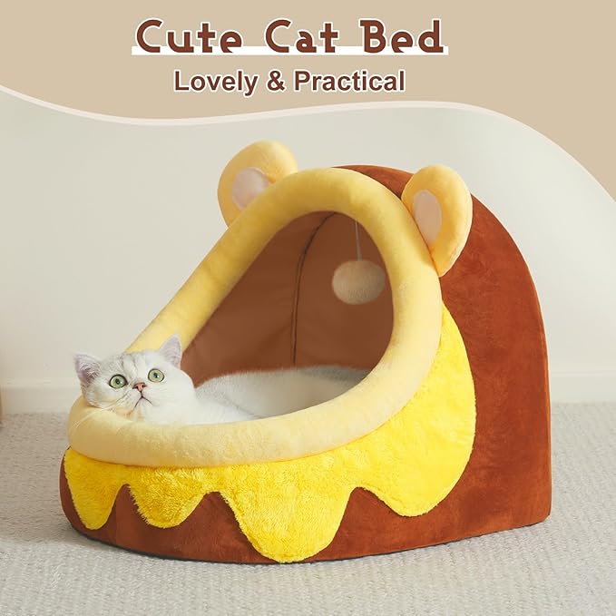 Jiupety Cute Cat Bed Honey Pot, Cat Bed for Indoor Cat, Soft Cozy Cat Bed Cave Fit for Many Cats and Puppy, Honeypot, L.