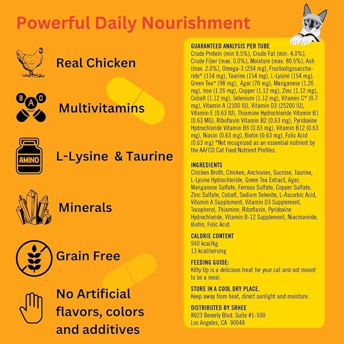 Lickable Cat Treat Pouches for Indoor Cats - All Natural Chicken Puree Tube Treats - Kitten and Senior Soft Wet Cat Food - Grain Free, Lysine, Taurine; 12 Tubes .05 oz ea.