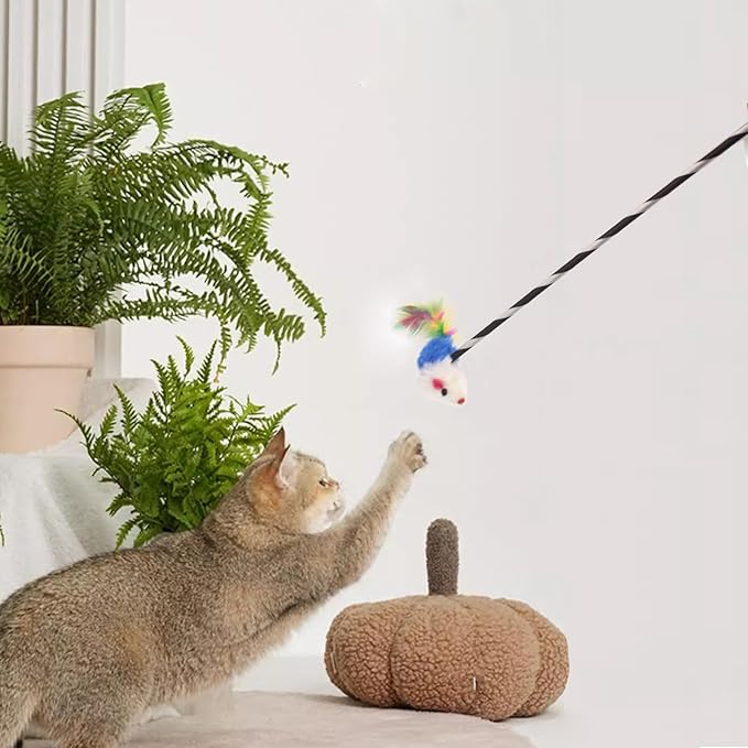 IUHKBH Interactive Cat Sticks, 3 PCS Cat Wands with Mice Long Cat Teaser Wands for Cats Kittens Having Fun Exerciser Playing