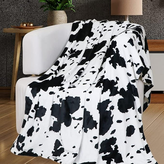 Cute Cow Print Blanket Soft Warm Throw Blanket Fleece Flannel Fuzzy Lightweight Travel Blankets Cozy All-Season Black Cow Blankets and Throws for Daughter Adults Students Teen 50x60 inch