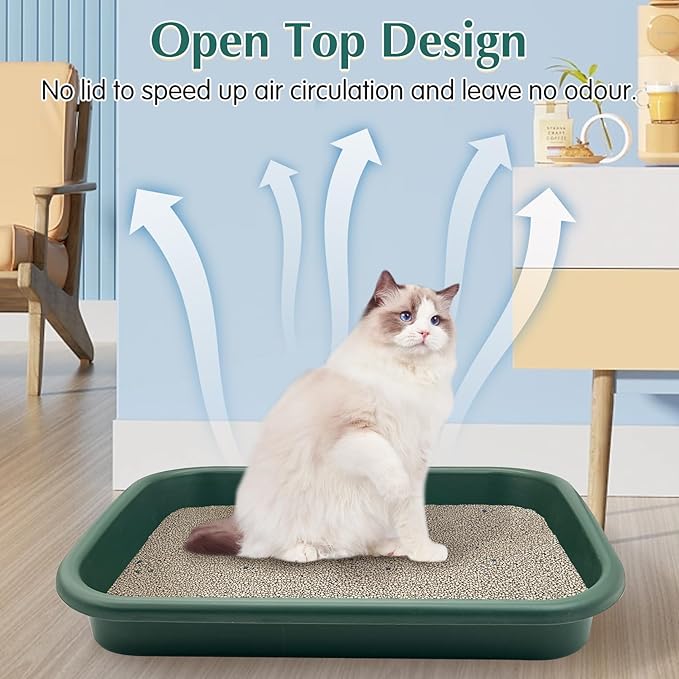 BNOSDM 3 Pcs Large Cat Litter Box, Low Entry Senior Litter Box Open Top Pet Litter Tray with Scoops for Older Cats or Disabled Senior Cats, 23x16.5x4.3 Inches
