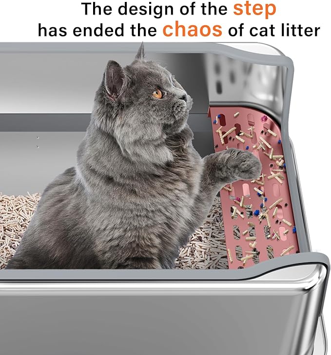All Stainless Steel Litter Box with Metal Lid- Large Enclosed Metal Litter Boxes for Big&Multiple Cats,Anti Urine Leakage,Odor Free,Easy to Clean (2XL)
