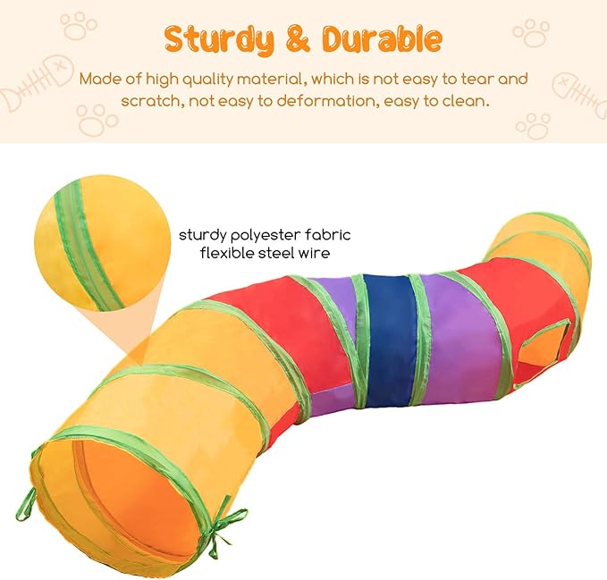 Depets Cat Tunnel for Indoor Cats, S-Shaped Cat Play Tunnel Toy for Indoor Exercise, Foldable Cat Tube with 2 Peepholes, Interactive Pet Tunnel for Cat Kitten Puppy Rabbit, Guinea Pig