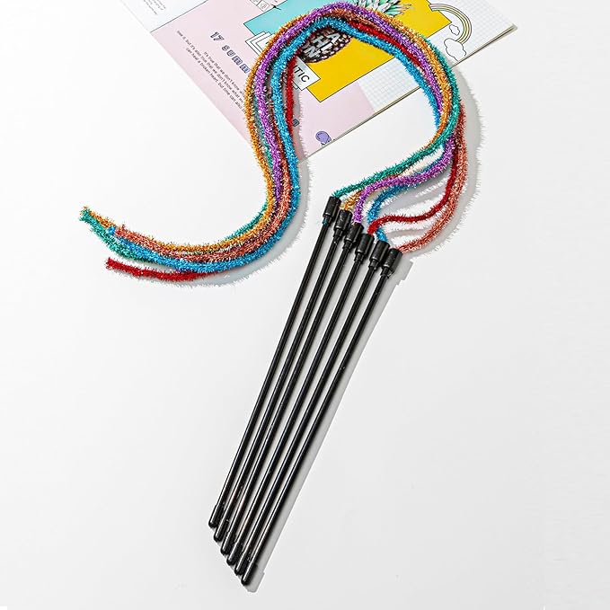 IUHKBH Cat Wands, 3 PCS Interactive Cat Teaser Wand String Plush Cat Toys Colorful Cat Teasing Stick for Cats, Kitties