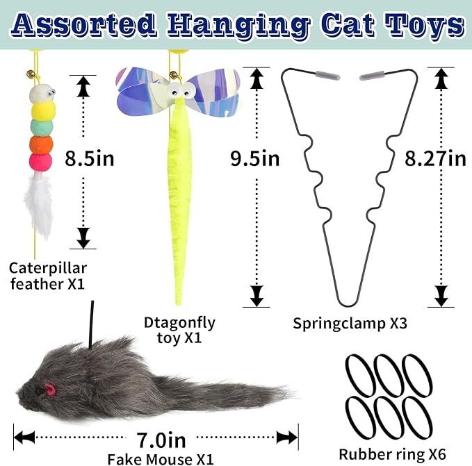 AccEncyc 3 Pack Interactive Cat Feather Toys Doorway Cat Toys for Indoor Cat Interactive Door Hanging Cat Toys Retractable Teaser Toy Over The Door Cat Toys Mouse Hanging String Toys for Cats (Mixed)