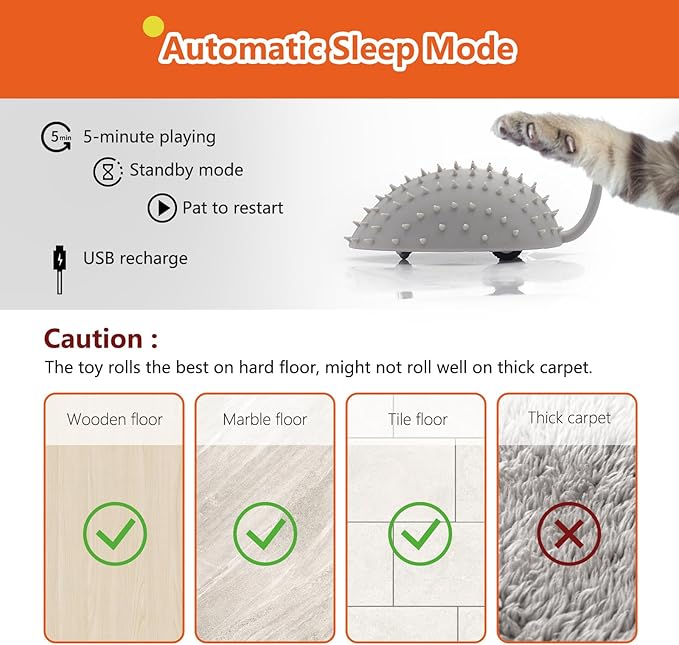 Interactive Cat Toys for Indoor Cats, Automatic Moving Cat Mouse Cat Toys with Feather Tail, Cat Exercise Electric Toys, USB Rechargeable