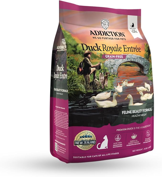 Addiction Duck Royale – Cage-Free New Zealand Duck Recipe – Feline Beauty Blend - Complete & Balanced - Gentle on Digestion - Grain-Free Dry Cat Food for All Life Stages – 4lbs