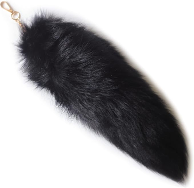 Fosrion Real Fox Tail Fur Cat Bites Hunting Playing Catching Toy (Black, Only Tail)