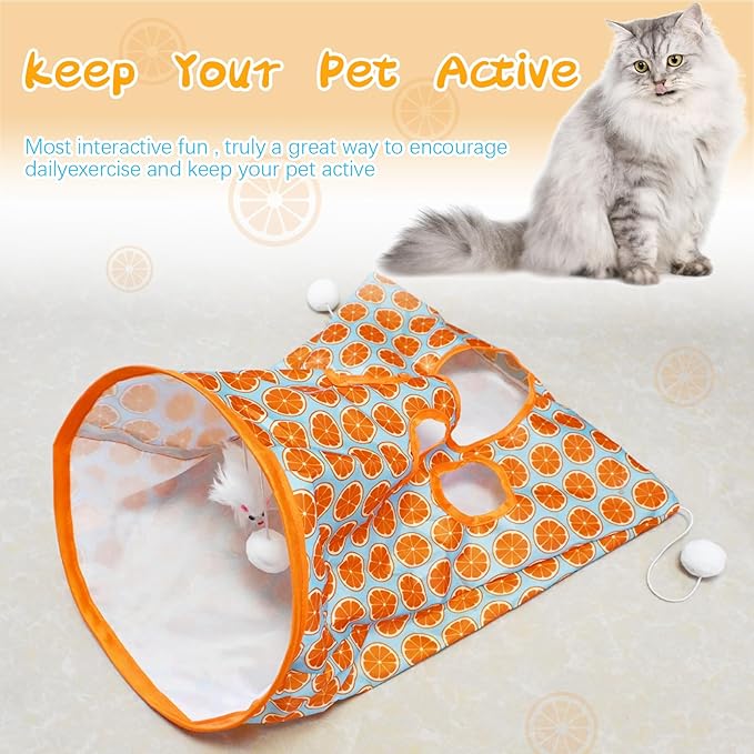 2 Pcs Cat Tunnels for Indoor Cats - S Type Foldable Cat Spiral Tunnel Toy, Decompression Interactive Self-Play Cat Hunting Spiral Tunnel Cat Drill Bag with Plush Ball Cat Toys