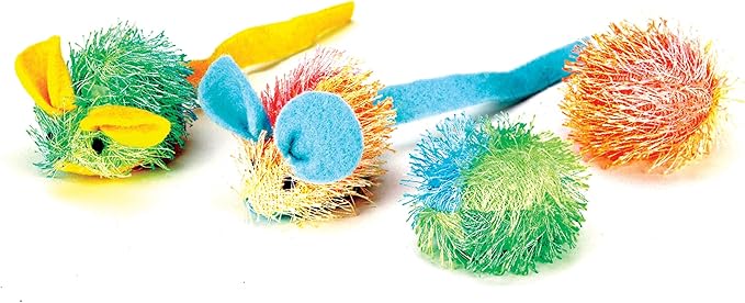 SPOT Stringy Mice & Balls - Catnip Cat Toys, Interactive, Colorful Plush Toys, Fun for Cats and Kittens to Bat and Chase, Boredom Buster - 2 Mice, 2 Balls