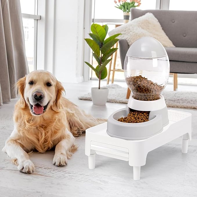 YOUEON Raised Pet Feeder Stand for Cats and Dogs Neck Health, Adjustable Height Elevated Shelf Suitable for 90% Automatic Pet Feeder & Water Dispenser, with Drawer to Stock Pet Snacks, Canned Food