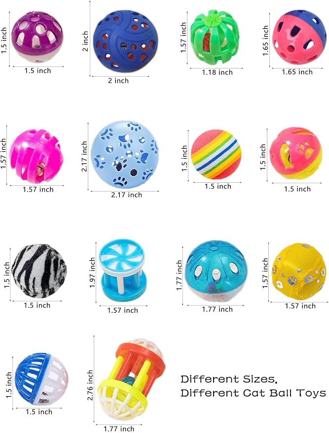 10-Pack Colorful Sturdy Cat Toy Balls with Bells, Interactive & Energetic Play, Easy-Grab Cat Toys for All Breeds and Ages