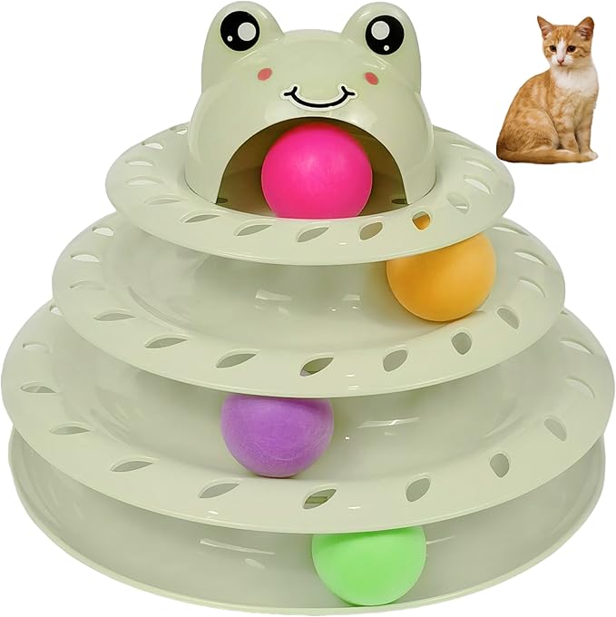 Gefryco Cat Toys 4-Tier Roller Track, Turntable Cat Tower Toy with Colorful Chase Balls, Multi-Level Interactive Cat Toys for Bored Indoor Adult Cats, Fun Puzzle Kitten Exercise Toys(Light Green)