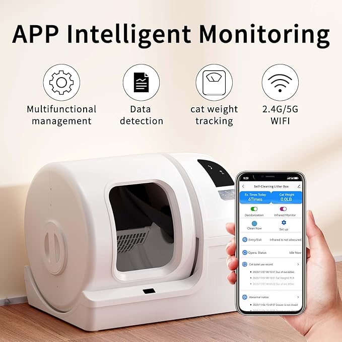 Automatic Cat Litter Box Self Cleaning - UPFAS 100L Extra Large Cat Litter Box with APP Control & Safe Alert & Smart Health Monitor, Odor Removal Cat Litter Box for Multiple Cats, White