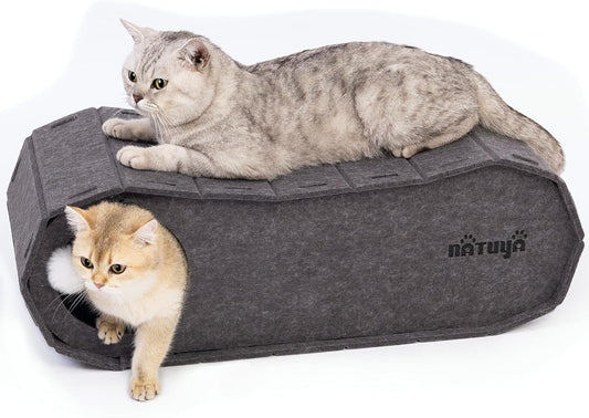 NATUYA Cat Bed Cave for Indoor Cats, Large Cat Lounge Cave Bed with Toy Ball, Enclosed Scratch Resistant Detachable Felt Cat Hideaway Bed for Cats up to 22 Lbs