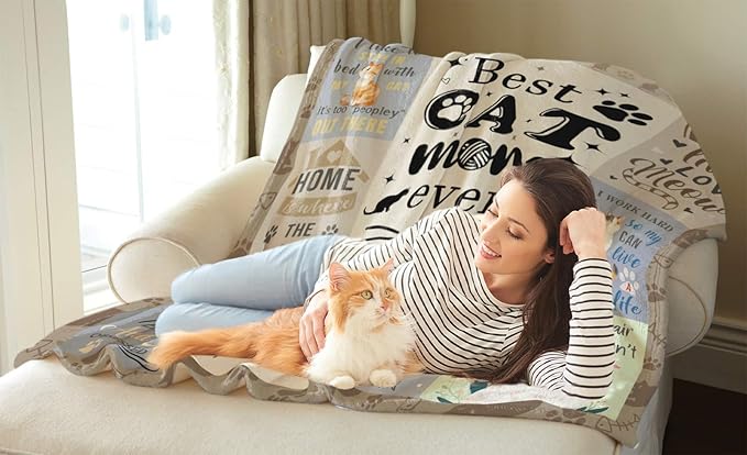 Cat Gifts for Women, Cat Mom Blankets 50x60 Inch, Cat Blanket for Women, Gifts for Cat Lovers for Mothers Day Christmas Thanksigiving