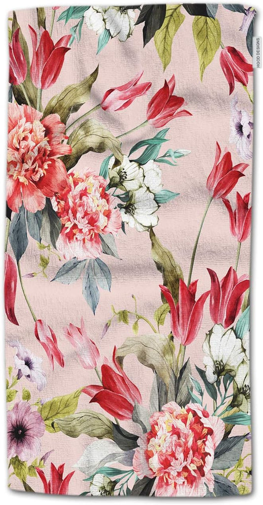 HGOD DESIGNS Flower Hand Towels Beautiful Floral Pattern with Tulips and Peonies Soft Hand Towel for Bathroom Kitchen Yoga Gym Decorative Towels 15"X30"