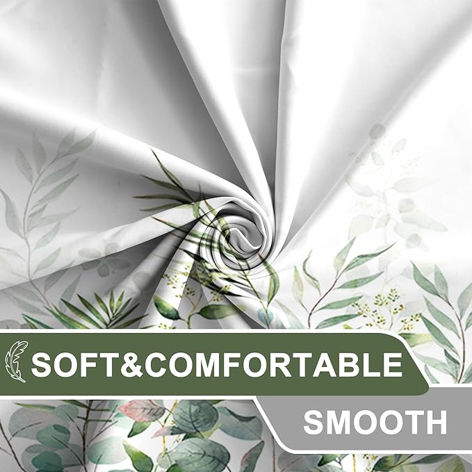 AWERT Shower Curtain Plants for Bathroom,Waterproof Quick-Drying Green Leaves Shower Curtain Set with Hooks 48x72 Inch