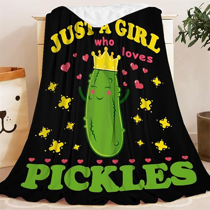 Pickle Blanket Funny Gift for Girl Women Comfy Plush-Just A Girl Who Loves Pickles Fleece Throws Food Lightweight Sheet Super Soft Toddler Kid Flannel Blankets for Bedding Sofa-50x60 Inches