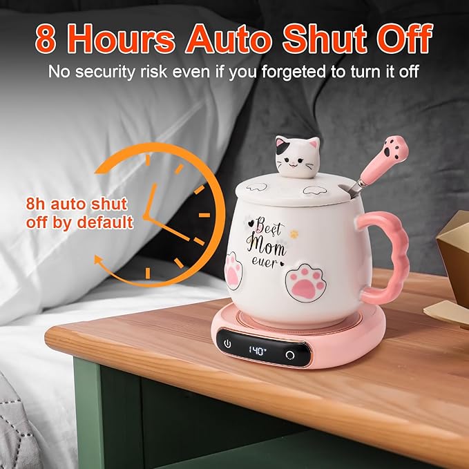 Best Mom Ever Coffee Mug Warmer & Mug Set for Desk, Cup Warmer, Office & Mothers Day Valentine's Day Birthday Gifts from Daughter Son, Beverage Warmer with 3 Temperature Setting, 8Hours Auto Shut Off
