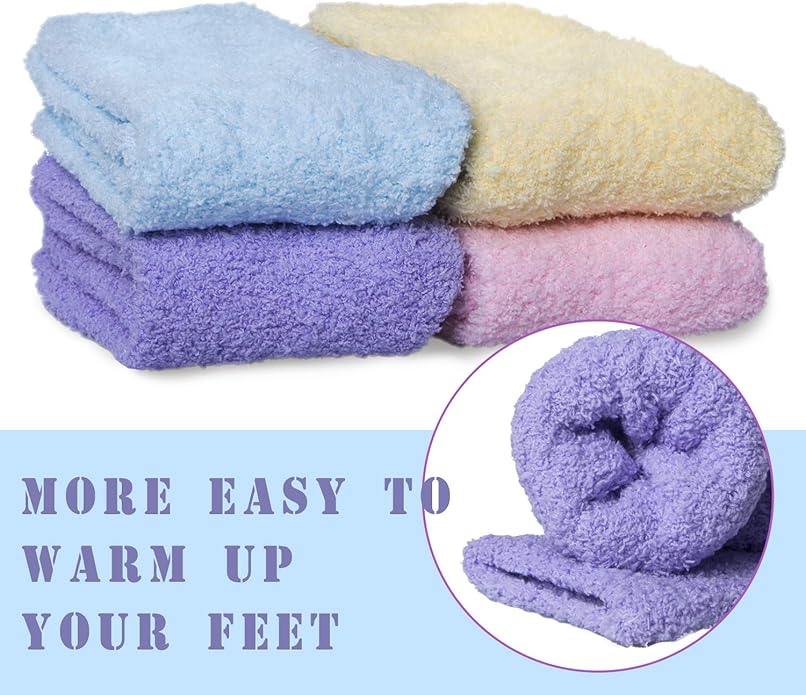 6 Pairs Womens Fuzzy Socks Winter Warm Soft Cozy Fluffy Microfiber House Sleeping Slipper Socks Christmas Gifts