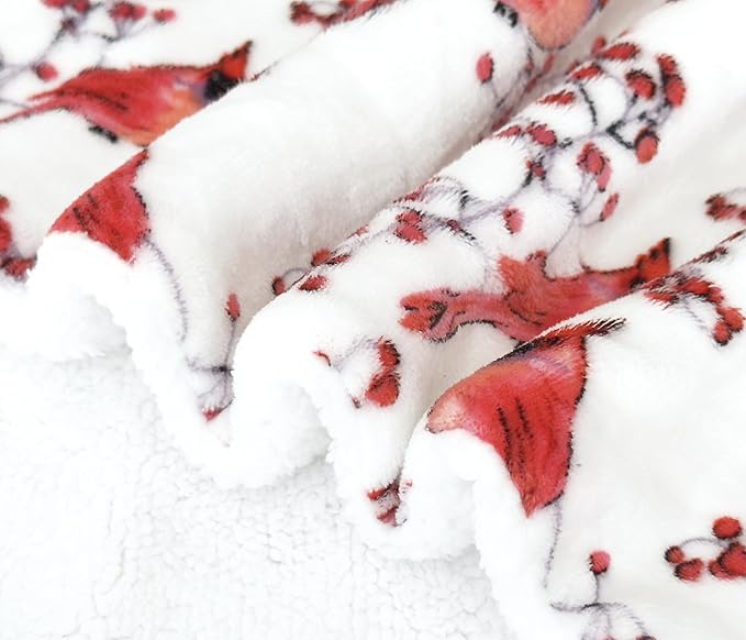 Elegant Comfort Reversible and Ultra-Plush Flannel Fleece-Winter Christmas Sherpa Throw- Lightweight Soft and Cozy-Holiday Decorative Throw, Perfect for Lounging, 50 x 60 inches, Red Cardinal