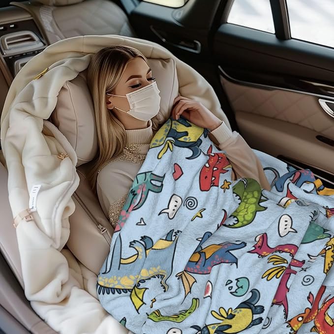 Kids Cute Dragon Print Blanket Throw 80"x60", Plush Flannel Blankets with Dragons, Soft Warm Decorative for Kids Women Adults