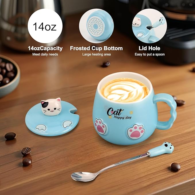 Bsigo Coffee Mug Warmer & Cute Cat Mug Set, Beverage Cup Warmer for Desk Home Office, Coffee Warmer for Cocoa Milk Tea Water, Candle Warmer with Three Temperature Up to 149℉/ 65℃, 8 Hour Auto Shut Off