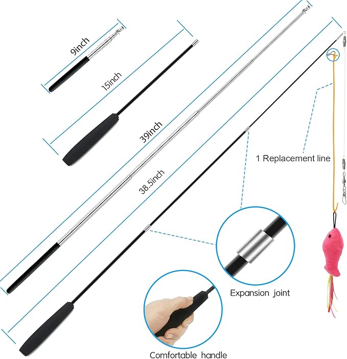 ZPH Cat Toys,Interactive Feather Variety Pack for Cats Wand Kitten Toy-Includ Cat Exercise Toy Fluffy Mouse Worms&Fish