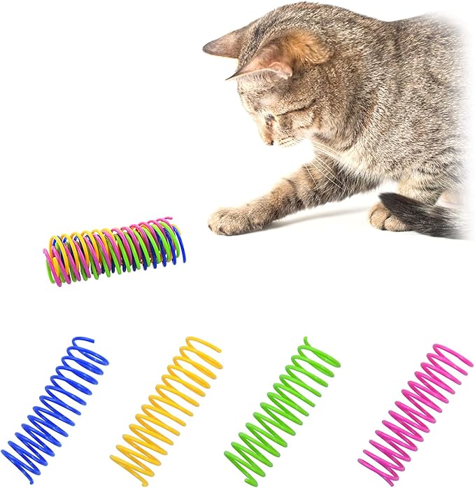 WishLotus Cat Toys for Indoor Cats Interactive 3.34in 4 Colors Cat Spring Toy, 8pc Big Springs Set Lightweight Durable High Elasticity Cat Spiral Springs for Cats to Swat, Hunt to Kill Time (8pcs)
